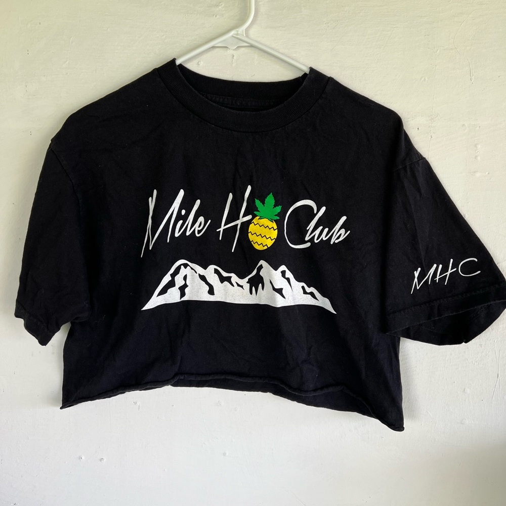 Mile HI Club Black Cutoff Cropped Tee Shirt - Made in Hawaii Size Medium